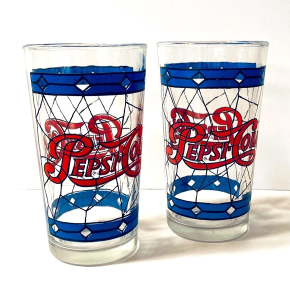 Pepsi Dining Vintage Stained Glass Look Pepsi Cola Glasses Set Of 2